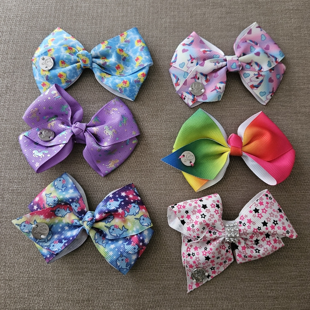 Jojo Siwa small bows hair clips lot of 6 ribbons multicolor